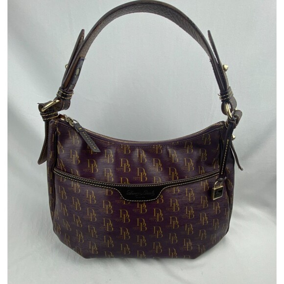 VTG Dooney Bourke Purple Monogram East West Collins Zipper Hobo Handbag J1611778 - Picture 1 of 16